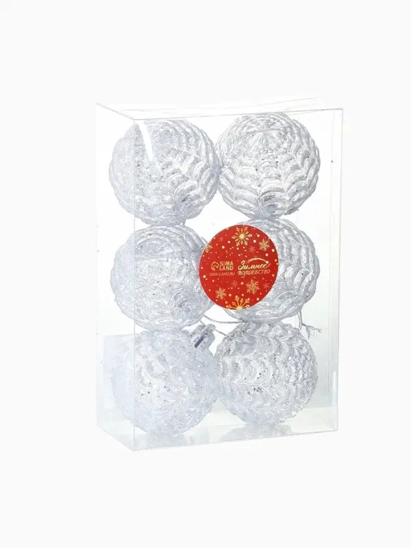 Ёлочные игрушки &laquo;Гелио&raquo;, шары новогодние, d=6 см, набор 6 шт., прозрачно-серебристый