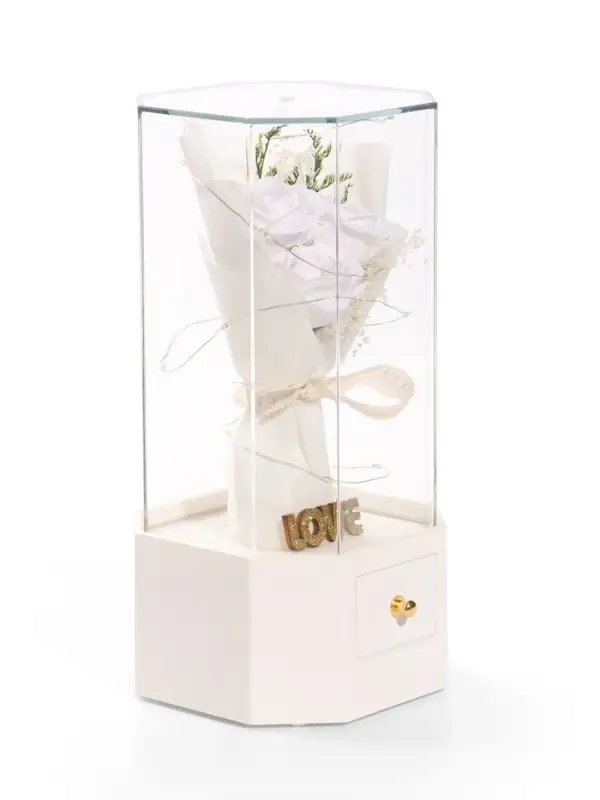 Шкатулка декоративная &laquo;Роза Love&raquo;, с подсветкой, 3хААА,, LN1445, 10&times;10&times;20.5 см, белая
