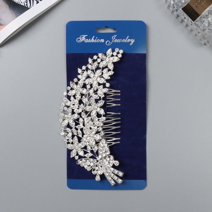 Гребень для волос  Гребень для волос "Розмари" букетик, 14х7 см, серебро