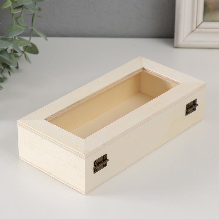 Шкатулка дерево под роспись со стеклом "Прямоугольная" замок пряжка 18,5х9х4,5 см