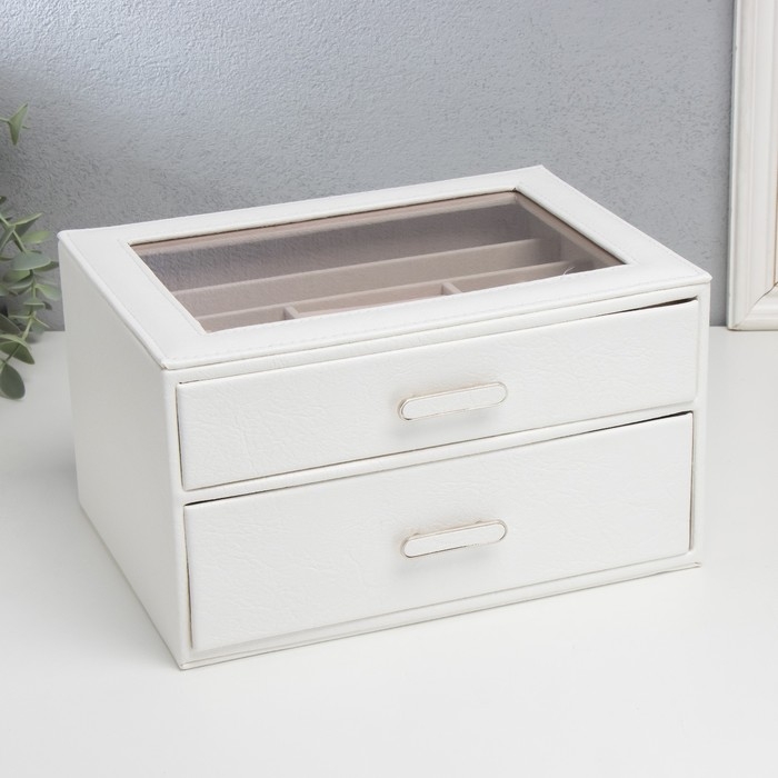 Шкатулка кожзам для украшений  Шкатулка кожзам для украшений "Эльба. Два яруса" белая 25х18х14 см