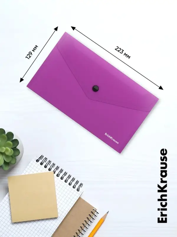 Папка-конверт на кнопке C6, 180 мкм, ErichKrause Vivid, глянцевая, полупрозрачная, микс