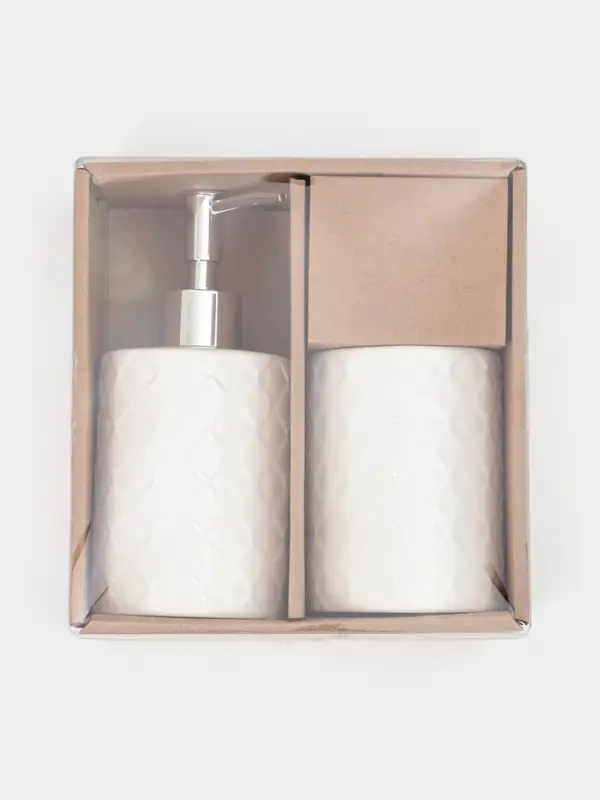 Набор для ванной "Плетение", 2 предмета (дозатор для мыла, стакан), цвет белый