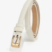 Ремень женский тонкий, 110&times;1.3 см, классическая пряжка металл, золотистая, белый