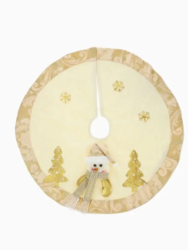 Коврик под ёлку &laquo;Снеговик и ёлочки&raquo; d=57 см, бело-золотой