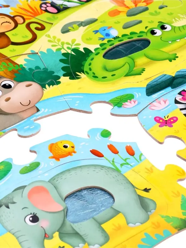 Пазлы с тактильными вставками &laquo;Зверята джунглей&raquo;, 13 деталей