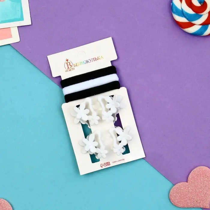 Набор для волос Набор для волос "Галея" (3 резинки 5 см, 4 краба 2,5 см) ромашки дуга, белый