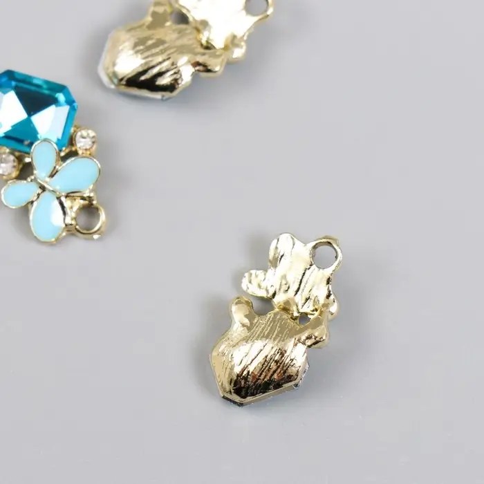 Декор для творчества металл, эмаль, стразы "Бабочка голубая на кристалле" золото 1,4х2,1 см   941874