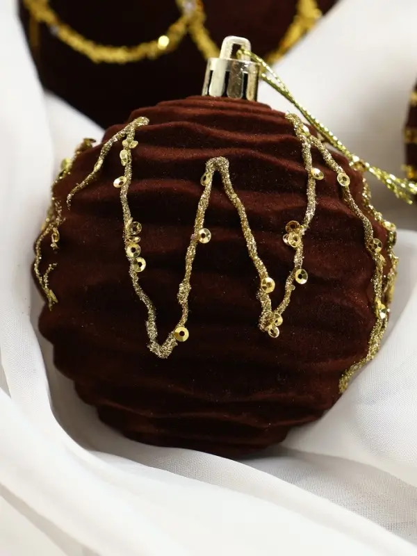 Набор шаров пластик d-8 см, 6 шт Набор шаров пластик d-8 см, 6 шт "Бархат. Фестиваль" геометрия, коричневый