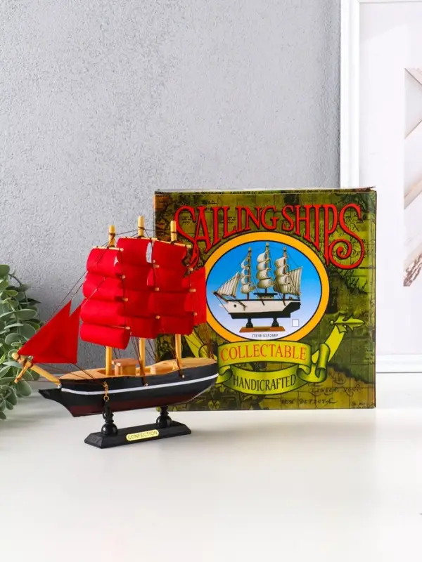 Сувенирная модель корабля &laquo;Восток&raquo;, борта чёрные с белой полосой, паруса алые, 22&times;5&times;21 см, МИКС