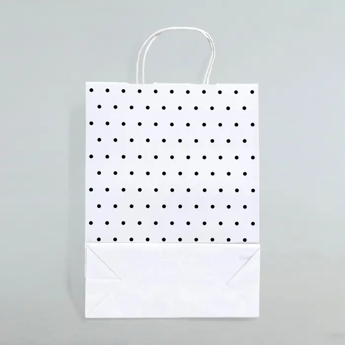Пакет крафт, белый, «Горошек», 24 х 10 х 32 см 1 шт Пакет крафт, белый, «Горошек», 24 х 10 х 32 см 1 шт