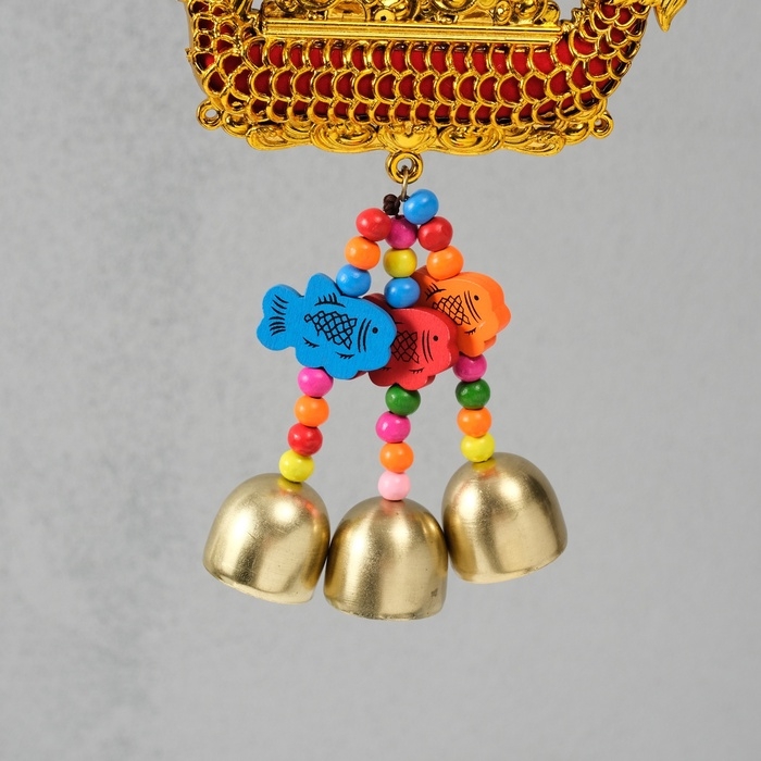 Колокольчик металл  Колокольчик металл "Корабль золотой дракон - богатство" 3 колокольчика 13х31,5 см