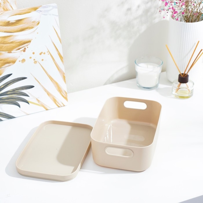 Короб для хранения с крышкой «Инфинити», 20×14×8 см, 1,7 л, цвет латте Короб для хранения с крышкой «Инфинити», 20×14×8 см, 1,7 л, цвет латте