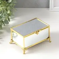Шкатулка стекло с металлическим каркасом "Зеркальная на ножках" золото 12х8х7,3 см