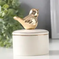 Шкатулка керамика с золотой линией "Птичка" 7х7х9 см
