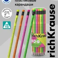 Карандаш чернографитный ErichKrause Neon, круглый, с ластиком, HB, в тубусе, МИКС