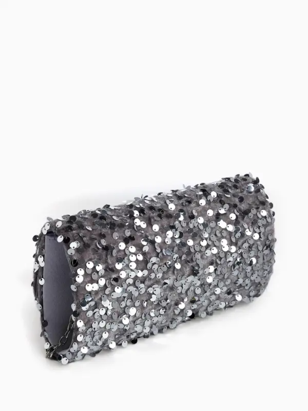 Сумка-клатч вечерняя на магните, на цепочке, с пайетками, серебристая