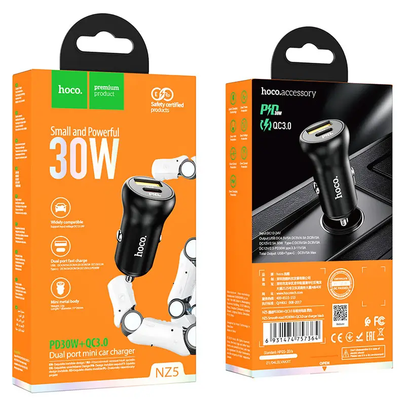 * Переходник NZ5 АЗУ на USB QC3.0 + Type-C PD30W HOCO черный * Переходник NZ5 АЗУ на USB QC3.0 + Type-C PD30W HOCO черный