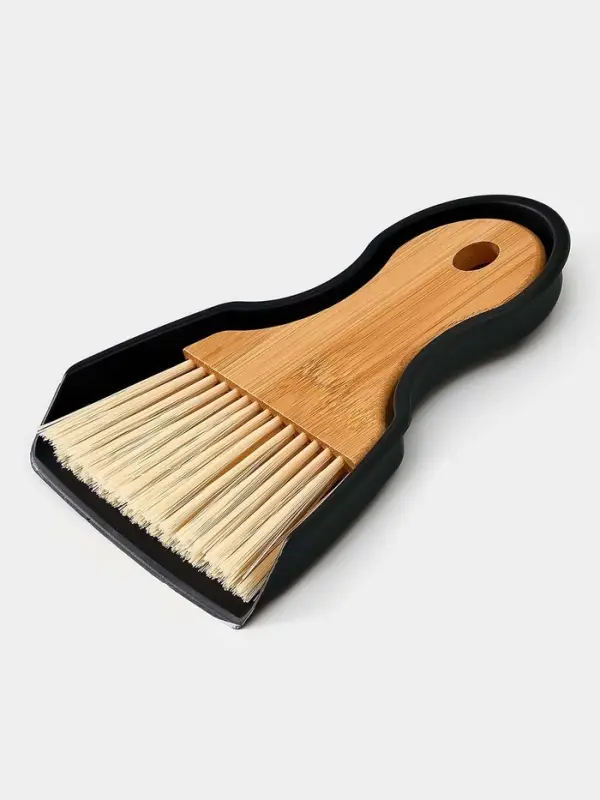 Щетка с совком  Щетка с совком "Meli", бамбуковая ручка, цвет черный 18х14 см