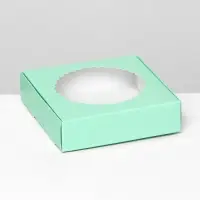 Подарочная коробка сборная с окном, зелёный, 11.5×11.5×3 см
