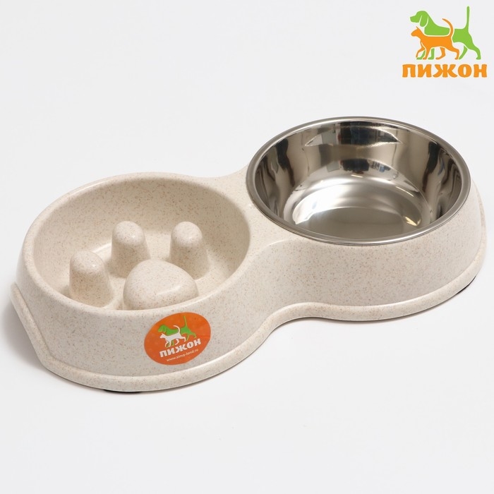Миска двойная для медленного кормления 30,5 х 17 х 5 см, бежевая Миска двойная для медленного кормления 30,5 х 17 х 5 см, бежевая