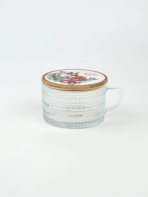 Кружка новогодняя стеклянная &laquo;Тепла и уюта&raquo;, 450 мл, с крышкой