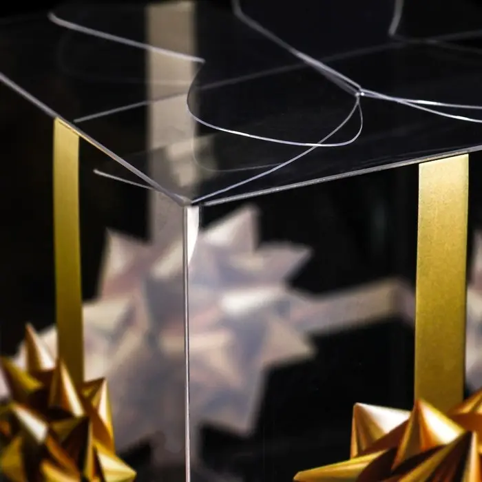 Складная прозрачная коробка из PVC, для упаковки подарков, «Золотой бантик», 7×7×7 см Складная прозрачная коробка из PVC, для упаковки подарков, «Золотой бантик», 7×7×7 см