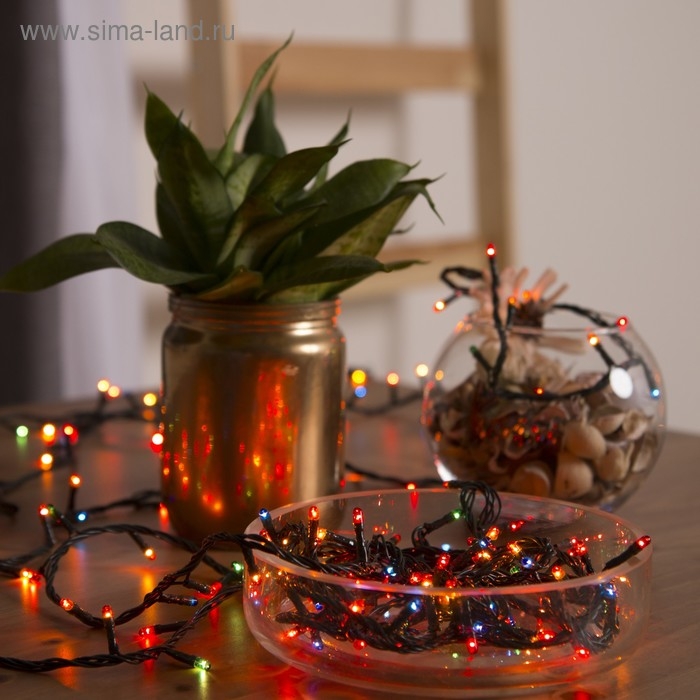 Гирлянда «Нить» 7 м, IP20, тёмная нить, 180 ламп, свечение мульти, 8 режимов, 220 В Гирлянда «Нить» 7 м, IP20, тёмная нить, 180 ламп, свечение мульти, 8 режимов, 220 В