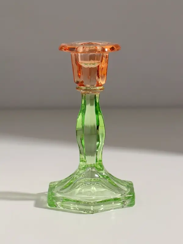 Подсвечник стекло  Подсвечник стекло "Градиент. Грани" оранжево-зелёный d=2,2 см 9,5х9,5х15,5 см