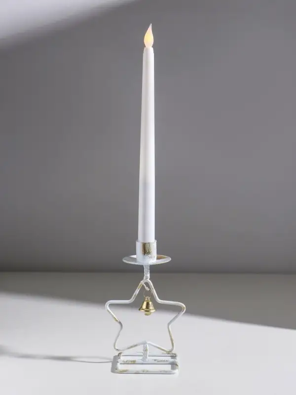 Подсвечник металл на 1 свечу  Подсвечник металл на 1 свечу "Звезда с колокольчиком" белый с патиной d=2,3 см 9,3х7,4х17 см   10875