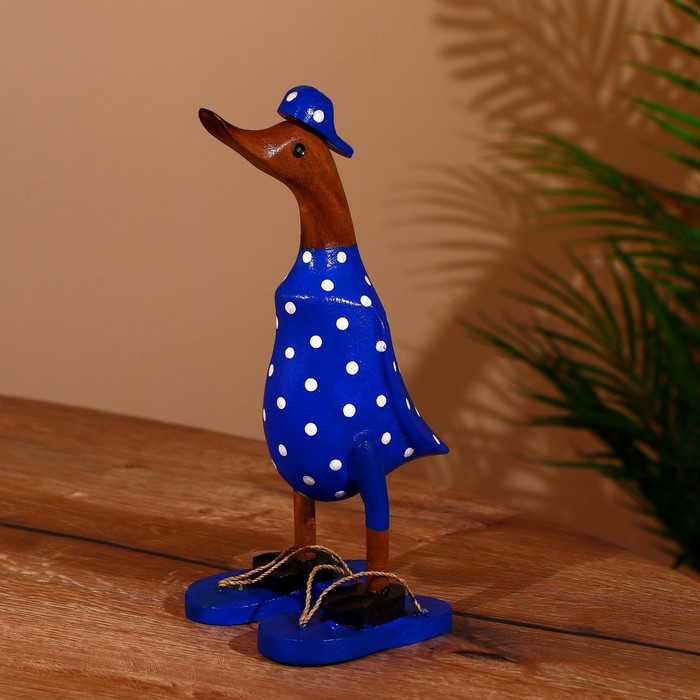 Сувенир "Утка в шлёпках" цв. синий, дерево 27 см