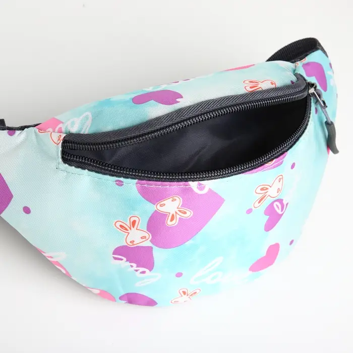 Сумка поясная детская для девочки на молнии, голубая