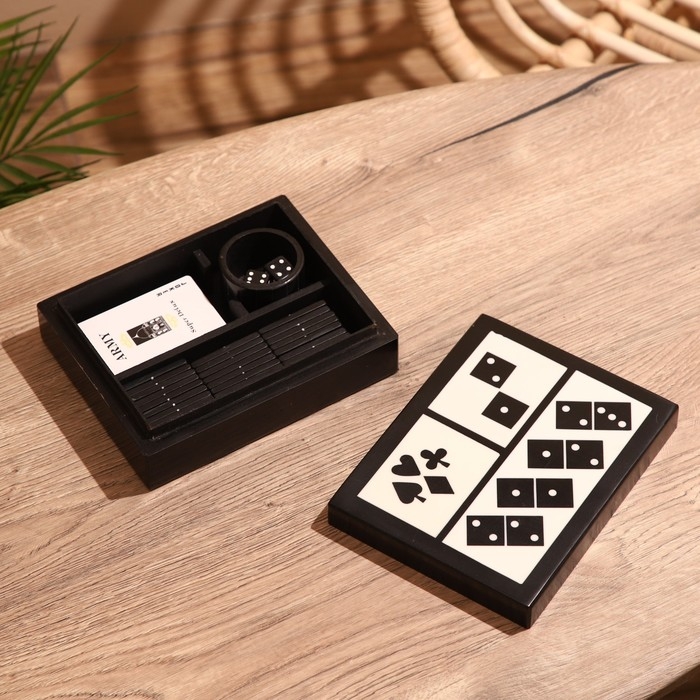 Игра настольная 3в1 (домино + кубики + карты) полирезин, МДФ Игра настольная 3в1 (домино + кубики + карты) полирезин, МДФ