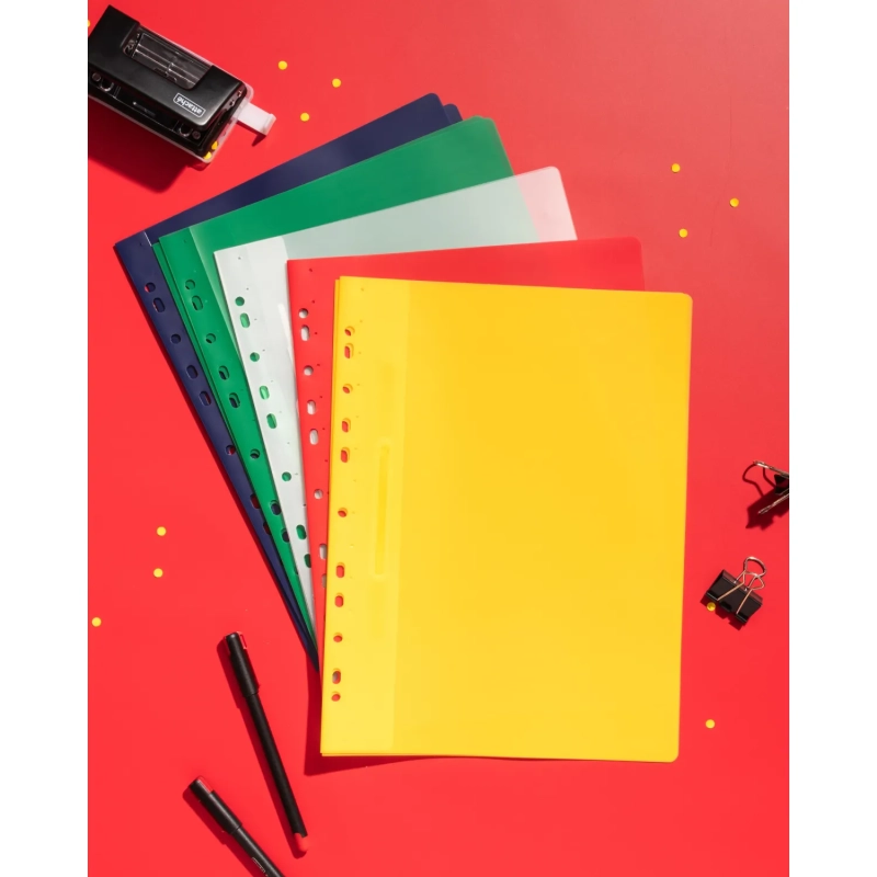 Скоросшиватель пластиковый Комус с перфор. на корешке А4 10шт/уп в асс