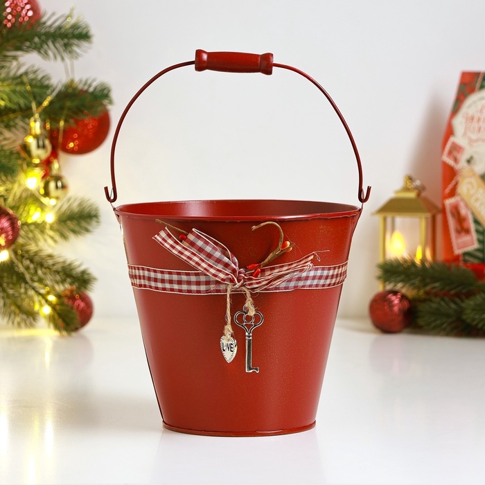 Кашпо Кашпо "Ведерко Рустад" красное, 15х15х14см