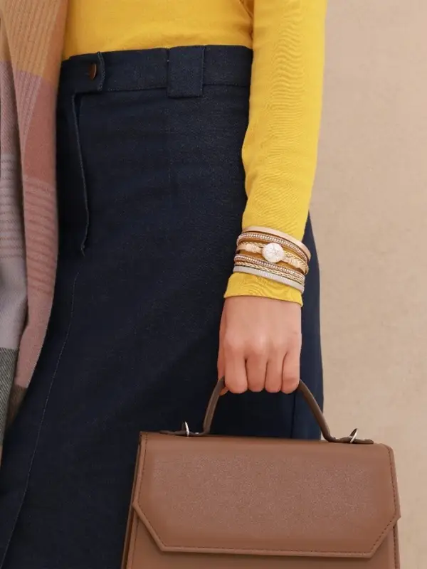 Браслет кожаный на магните &laquo;Гоби&raquo;, L=19.5 см, белый, бежевый в золоте