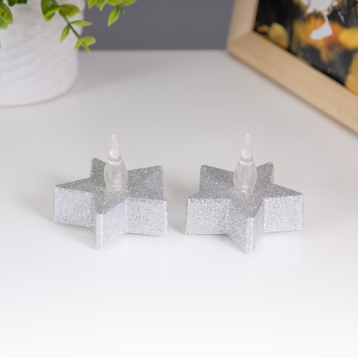 Ночник Ночник "Звезда свеча" LED 1Вт от батареек 3хLR44 серебро 5х5х2см, (набор2 шт ). RISALUX