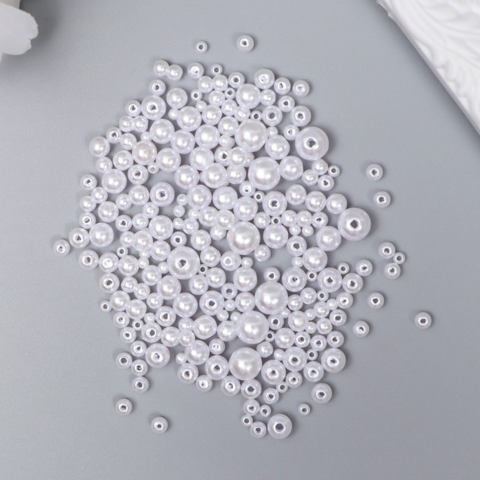 Бусины для творчества пластик Бусины для творчества пластик "Круглые. Белые" d=3-8 мм, набор 10 гр