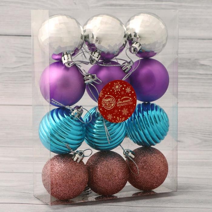 Набор шаров пластик d-5 см, 12 шт Набор шаров пластик d-5 см, 12 шт "Диско полосы ассорти" микс