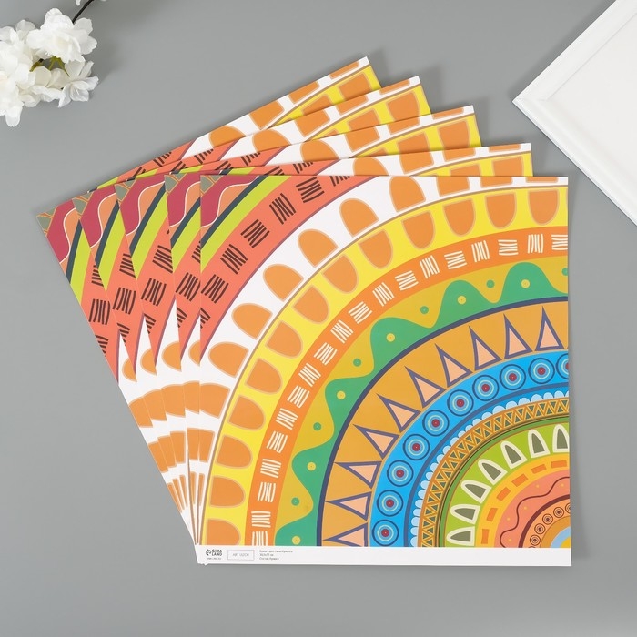 Бумага для скрапбукинга Бумага для скрапбукинга "Этнические узоры" плотность 180 гр набор 5 шт 30,5х32 см