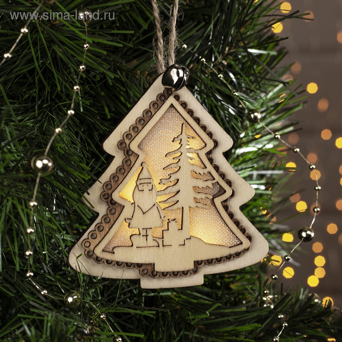 Ёлочная игрушка «Ёлочка с Дедом Морозом», от батареек, свечение тёплое белое Ёлочная игрушка «Ёлочка с Дедом Морозом», от батареек, свечение тёплое белое