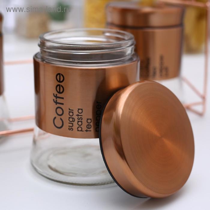 Набор банок стеклянных для сыпучих продуктов «Стиль», 28×12×31 см, на подставке, 8 шт, цвет бронзовый
