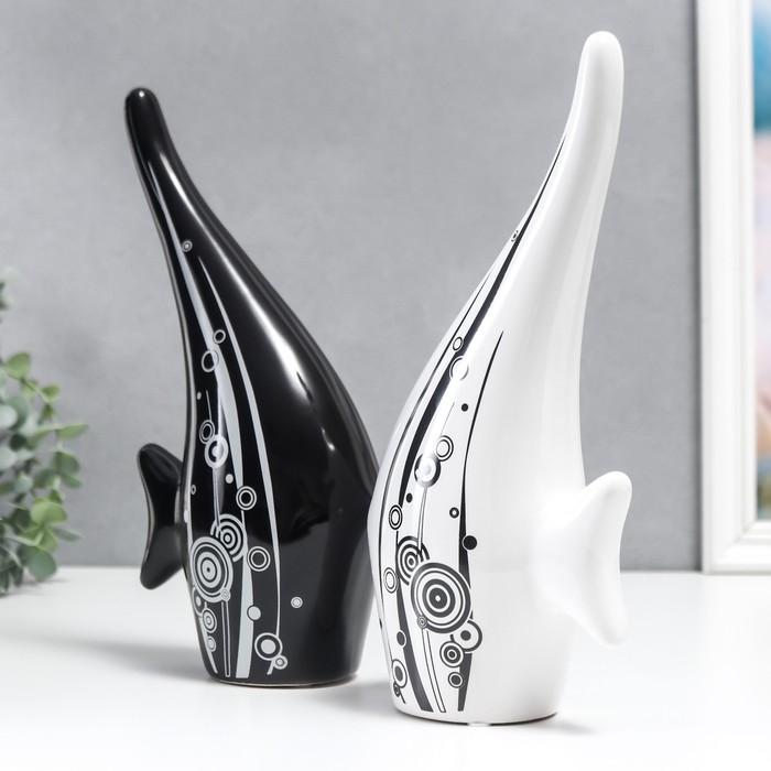 Сувенир керамика Сувенир керамика "Рыбки белая и чёрная с водорослями и пузырьками" набор 2 шт 28х13 см