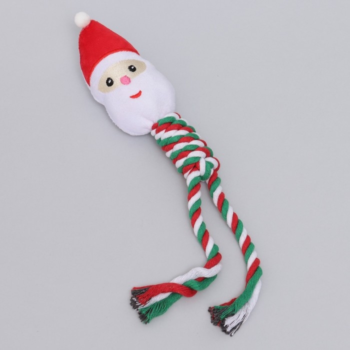 Игрушка пищащая, мягкая для собак Игрушка пищащая, мягкая для собак "Дед мороз" с канатом, 32 см