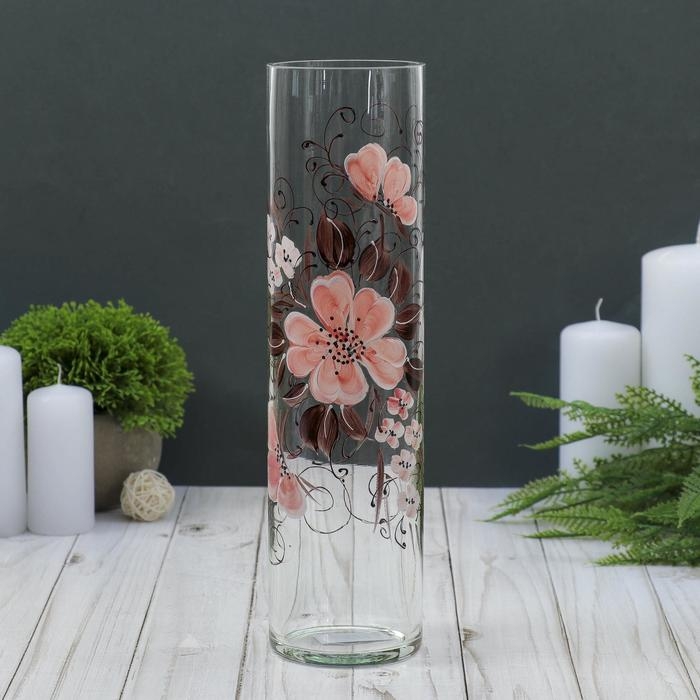 Ваза  Ваза "Цилиндр" гибискус  (ручная роспись) 30х8 см