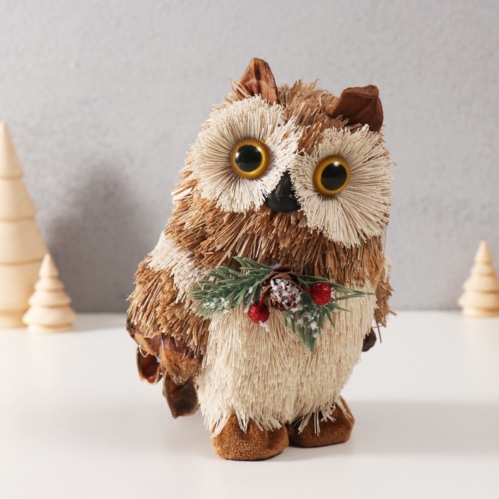 Декор Декор "Совушка с шишкой и еловой веточкой на грудке" 17,5х11,5х12 см