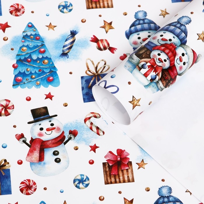 Новый год. Бумага упаковочная глянцевая "Зимушка", 70 х 100 см, 1 лист