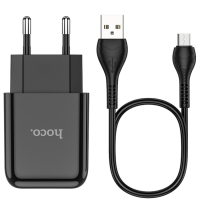 Сетевое зарядное устройство Hoco N2, USB - 2.1 А, кабель microUSB 1 м, черный