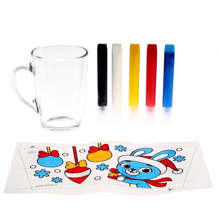 Кружка под раскраску витражными красками на новый год «С Новым годом, зайка!», новогодний набор для творчества Кружка под раскраску витражными красками на новый год «С Новым годом, зайка!», новогодний набор для творчества