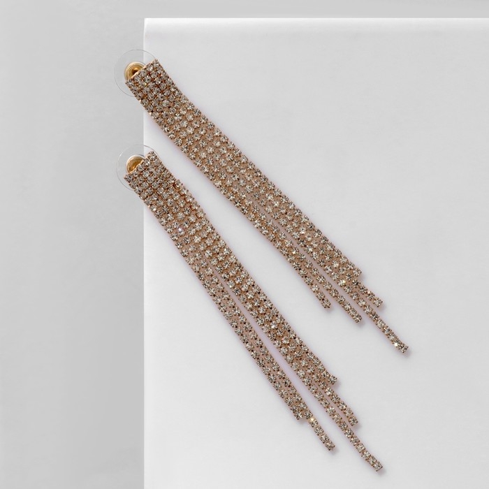 Серьги висячие со стразами «Водопад» на прямоугольнике, цвет белый в золоте, 11,5 см Серьги висячие со стразами «Водопад» на прямоугольнике, цвет белый в золоте, 11,5 см